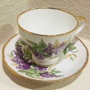 Vintage Salisbury Gold and Purple Lilac Teacup and Saucer Set